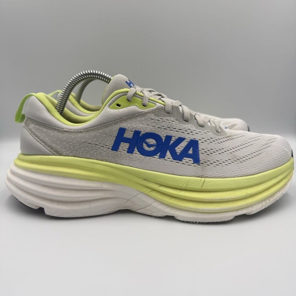Hoka One One Bondi 8 Men's‎ Size 9.5 D Gray Green Blue Running Shoes Sneakers